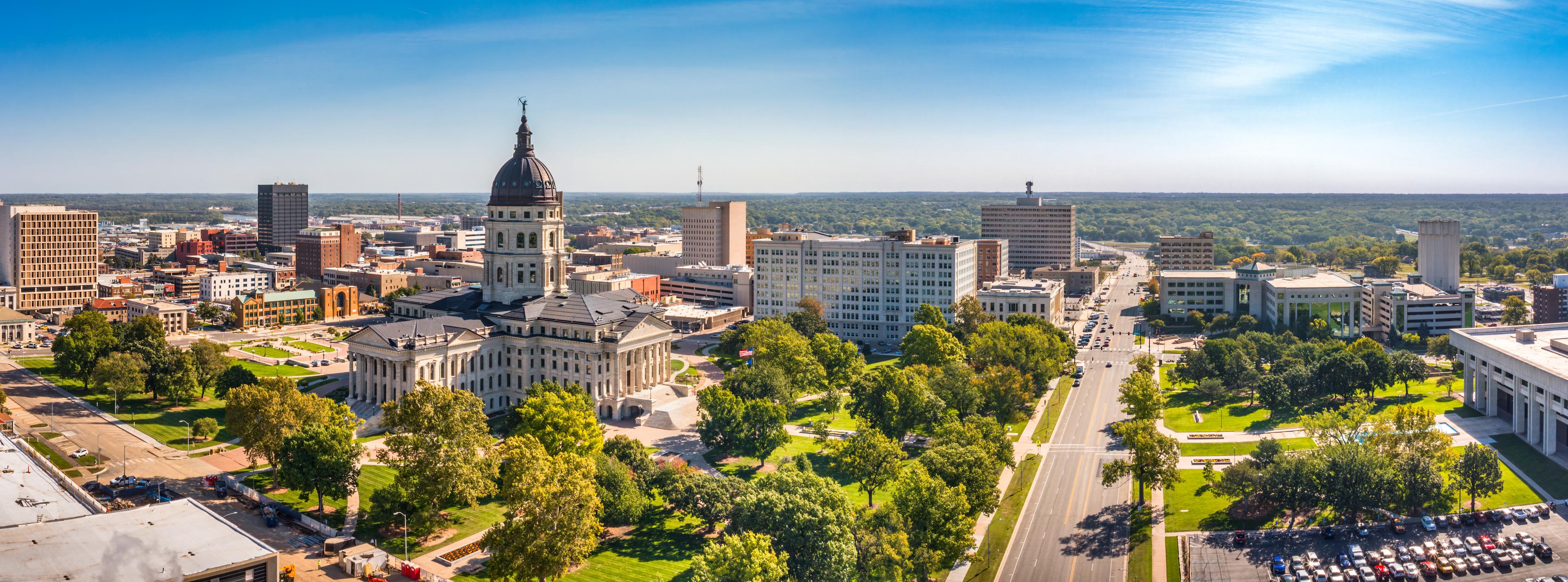 Aerial panorama photo of Topeka, Kansas during the day